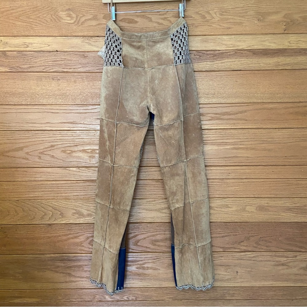 Y2K Wilson's Leather suede denim crochet patchwork halter top pants set - Picture 8 of 14